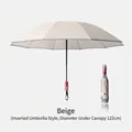 Professional beige automatic reverse folding umbrella with extra large 122cm canopy. - 10-Rib Extra Large Automatic (Mechanical Explosion-Proof) / Beige