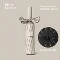 Large automatic beige umbrella with bow decoration and 12-rib reinforced structure - French Automatic Series / 12-Rib Black Glue Style / Sycamore Beige