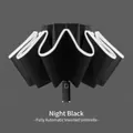 Fully automatic reverse folding umbrella in night black with reflective edge. - 10-Rib Enlarged Automatic (Xiaomi 3 LED Light Model) / Night Black