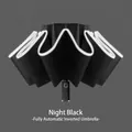 Automatic reflective reverse umbrella in Night Black for car and outdoor use - 10-Rib Fully Automatic Reverse Reflective Style / Night Black