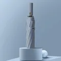Hellblauer automatischer Klappschirm für Sonne und Regen mit elegantem, mattem Griff - 12 Rippen / Rauchblau