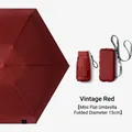 Compact mini flat umbrella in vintage red with storage case, 15cm folded diameter - 6-Rib 6-Fold / Mini Case Style / Retro Red