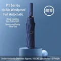 Navy blue fully automatic 10-rib windproof folding umbrella with sun protection for 1-2 people - 10-Rib Automatic / Navy Blue