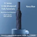 Navy blue fully automatic 12-rib windproof folding umbrella with UV protection - 12-Rib Fully Automatic / Navy Blue