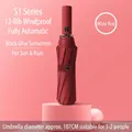 Professional 12-rib large automatic windproof folding umbrella in elegant wine red color - 12-Rib Fully Automatic / Burgundy