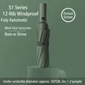 Premium forest green 12-rib windproof automatic folding umbrella for sun and rain - 12-Rib Fully Automatic / Forest Green