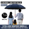 Extra large navy blue windproof folding umbrella with sun and rain protection coating - 10-Rib Manual Extra Large / Navy Blue
