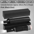 Pink reverse automatic umbrella with LED light, includes leather sleeve and box. - 10-Rib Auto Inverted LED Light Gift Box / Light Pink