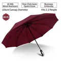 Wine red automatic folding umbrella with 10-rib windproof structure for 1-2 people - Solid Color Sun & Rain Style / 10 Ribs Extra Large / Burgundy