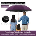 Extra large 130cm purple foldable windproof umbrella with 10 ribs and UV black coating - Extra Large Manual Style / 10-Rib Manual (Diameter 130CM) / Purple