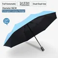 Light blue automatic folding umbrella with UV protection coating and 96cm diameter - 8-Rib Black Coating Automatic / Light Blue