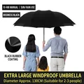 Professional 130cm extra large black windproof manual folding umbrella for 2-3 people - Manual Model / 10-Rib Extra Large / Black