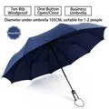 Automatic navy blue folding umbrella with 10-rib windproof frame and 105cm canopy - Solid Color Sun & Rain Style / 10 Ribs Extra Large / Navy Blue