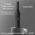 Premium automatic windproof folding umbrella in elegant black with 107cm diameter canopy - Black Glue Rain] P Series] 10 Bone Increase-Black / Fully automatic] folding series