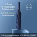 Navy blue fully automatic folding umbrella with a 10-rib windproof frame and UV protection - Black Glue Rain] P Series] 10 Bone Increase-navy blue / Fully automatic] folding series