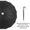 Elegant black 16-rib automatic long handle umbrella for 1-2 people - Waterproof Cover Style - Curved Handle Automatic Umbrella / 16 Ribs (105cm) / Classic Black