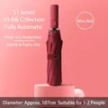 Large wine red fully automatic folding umbrella with 10 ribs for both sun and rain protection - P Series 10 Ribs Style (GD-644465112) / 107cm Diameter / Burgundy