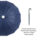 Navy blue 16-rib automatic long-handle umbrella with 105cm diameter. - Waterproof Cover Style - Curved Handle Automatic Umbrella / 16 Ribs (105cm) / Navy Blue