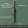 Forest green fully automatic folding sun and rain umbrella with 10 sturdy ribs - Black Glue Rain] P Series] 10 Bone Increase-Forest Green / Fully automatic] folding series