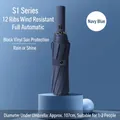 Marineblauer Automatik-Regenschirm mit 12 verstärkten Rippen und UV-Schutzschicht - S Serie Vergrößert 12 Rippen / Automatischer Schwarzbeschichtung Sonne Regen / Marineblau