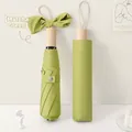 Retro matcha green folding umbrella with elegant wooden handle - Manual] wooden handle] 8 bones-Matcha Green / Vinyl rain-folding umbrella series