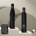 Automatic folding umbrella in piano black with 8-rib windproof frame for sun and rain - 8-Rib Automatic Black Glue Umbrella / Piano Black