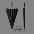 Black 16-rib automatic long-handle umbrella with 98cm diameter for sun and rain - Automatic 16 Ribs / Small (98cm) / Black