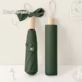 Dark green French retro foldable umbrella with bow detail and wood handle - Manual] wooden handle] 8 bones-Forest Green / Vinyl rain-folding umbrella series