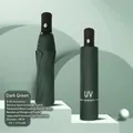 Fully automatic folding sun and rain umbrella in dark green with a 98cm diameter canopy. - 8-Rib Automatic Black Glue Umbrella / Dark Green