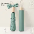 Elegant French retro folding umbrella in cold fragrance green with a cute bow tie - Manual] wooden handle] 8 bones-olive green / Vinyl rain-folding umbrella series