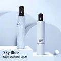 Sky blue automatic folding umbrella with 8 ribs, UV protection, and 98cm diameter - 8-Rib Automatic Black Glue Umbrella / Sky Blue