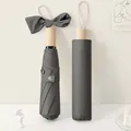 Elegant French retro folding sun and rain umbrella in dark grey with wood handle - Manual] wooden handle] 8 bones-Gray / Vinyl rain-folding umbrella series