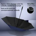 Large 125cm navy blue automatic umbrella with premium black coating for 2-3 people - Extra Large Straight Handle-Vinyl-Navy Blue