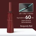 Ombrello pieghevole automatico bordeaux con struttura rinforzata a 60 stecche - Serie Gancio Automatica (Taglia Grande) / 60 Stecche (12x5) / Borgogna