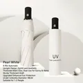 Automatic pearl white folding umbrella with UV protection coating and sturdy 8 ribs design - 8-Rib Automatic Black Glue Umbrella / Pearl White