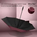 Extra large automatic windproof burgundy umbrella with sun and rain protection. - Extra Large Straight Handle-Vinyl-Wine Red