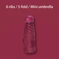 Compact 6-rib 5-fold mini folding sun umbrella in deep red for sun and rain protection - 6-Rib 5-Fold Capsule Style (Mini) / Macaron Series / Burgundy