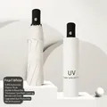 Automatic pearl white folding umbrella with UV protection coating and sun shield - Automatic 8-Bone UV / 98cm Diameter / Off White