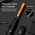 Business black automatic long-handle umbrella with solid wood handle and black coating - Wood Handle-Vinyl-Black