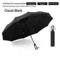 Large automatic folding umbrella in classic black with 10 ribs for UV sun protection - Enlarged 10-Rib Automatic Black Glue Umbrella / Classic Black