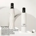 High-quality pearl white automatic folding umbrella with UV protection for sun and rain - Automatic 8-Rib Black UV Coating Off-White