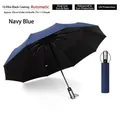 Large navy blue automatic folding umbrella featuring 10 ribs and black UV coating - 10-Rib Large Automatic Umbrella / Navy Blue