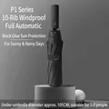 Black fully automatic 10-rib foldable umbrella with premium UV protection coating - Large 10-Rib Automatic UV Protection / Black