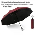 Automatic wine red folding umbrella with 10 ribs and black glue UV protection coating - 10-Rib Large Automatic Umbrella / Burgundy