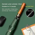 Premium automatic long-handle umbrella in dark jade green with an elegant wooden handle - Wood Handle-Vinyl-Forest Green