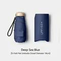 Compact five-fold flat sun umbrella in deep sea blue finish with UPF 50+ protection pouch - 6-Rib Flat 5-Fold (UPF 50+) / Macaron Series / Navy Blue