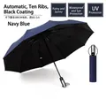 Large windproof navy blue automatic folding umbrella with anti-UV black coating - Enlarged 10-Rib Automatic Style (Vinyl) / Navy Blue