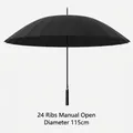 Large black 24-rib long-handle manual umbrella with 115cm diameter for wind resistance - Large (115cm) / Manual 24 Ribs / Black