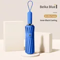 Ombrello pieghevole automatico Beika Blue con telaio rinforzato a 48 stecche e rivestimento - Serie Gancio Automatica (Taglia Grande) / 48 Stecche (16x3) / Azzurro