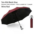 Automatic wine red folding umbrella with black glue UV protection coating and 10 ribs - Enlarged 10-Rib Automatic Style (Vinyl) / Burgundy